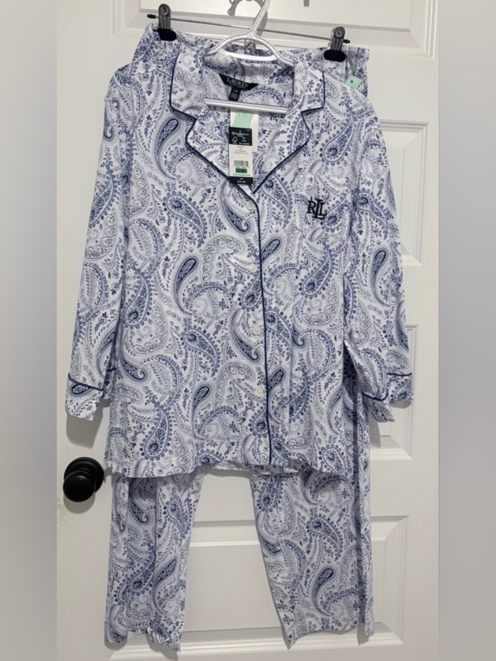 Ralph Lauren White and Blue Paisley Pajama Set - Size Large